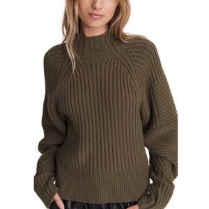 NEW rag & bone Army Green Oakes Wool Mock Neck Relaxed Fit Sweater